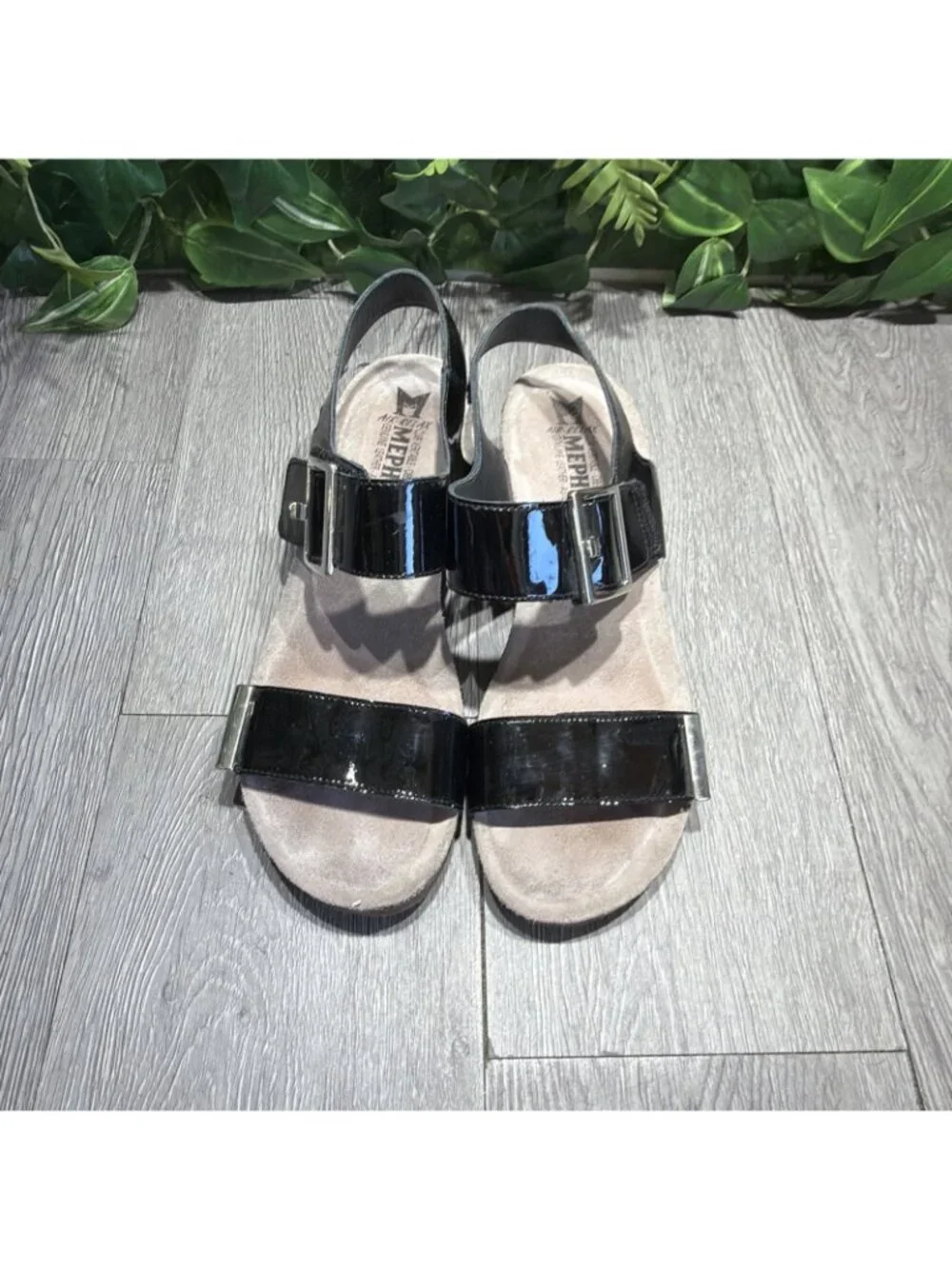 Mephisto Morgana Black Patent Wedge Sandals Comfort Leather EU 39 US 9 S4118